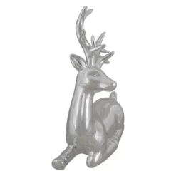 Northlight Shiny Ceramic Sitting Reindeer Christmas Decoration - 10" - Silver