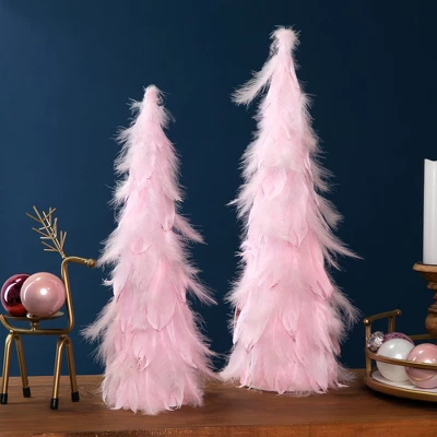 Northlight Glittered Layered Feather Cone Tree Christmas Decoration - 19.5" - Pink 4 Northlight Glittered Layered Feather Cone Tree Christmas Decoration - 19.5" - Pink - Image 2