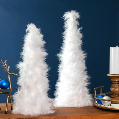 Northlight Layered Wispy Feather Cone Tree Christmas Decoration - 19.5" - Winter White 4 Northlight Layered Wispy Feather Cone Tree Christmas Decoration - 19.5" - Winter White - Image 2