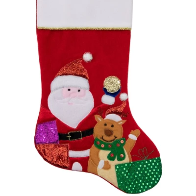 Northlight 20.5" Red And White Glittered Santa Claus And Reindeer Christmas Stocking 5 Northlight 20.5" Red And White Glittered Santa Claus And Reindeer Christmas Stocking - Image 3