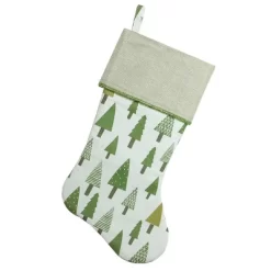 Northlight Woodland Trees Christmas Stocking - 19" - Green And White