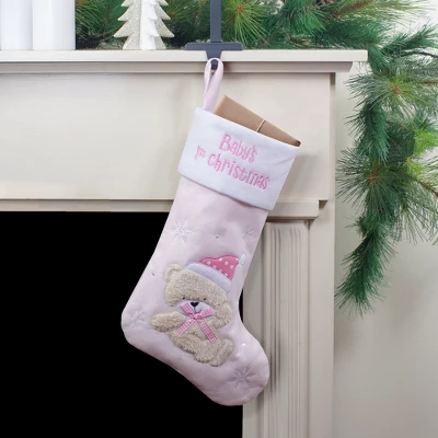 Northlight Baby's 1st Christmas Embroidered Teddy Bear Stocking - 19" - Pink And White 3 Northlight Baby's 1st Christmas Embroidered Teddy Bear Stocking - 19" - Pink And White