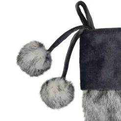 Northlight 20.5-Inch Gray Faux Fur Christmas Stocking With Corduroy Cuff And Pom Poms