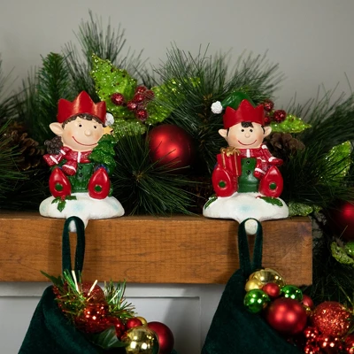 Northlight Festive Elves Christmas Stocking Holders - 5" - Set Of 2 4 Northlight Festive Elves Christmas Stocking Holders - 5" - Set Of 2 - Image 2