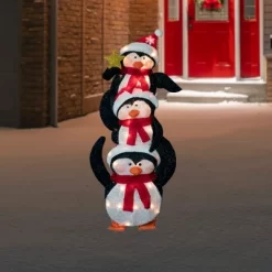 Northlight 41" Lighted Stacked Penguin Family Outdoor Christmas Decoration