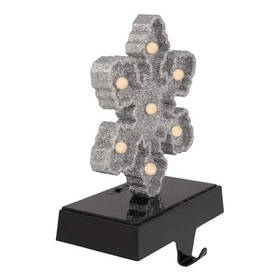 Northlight LED Lighted Glittered Snowflake Christmas Stocking Holder - 7" - Silver Finish 4 Northlight LED Lighted Glittered Snowflake Christmas Stocking Holder - 7" - Silver Finish - Image 2