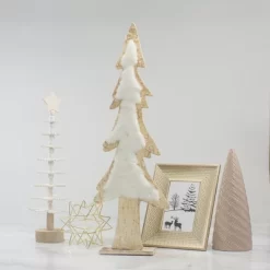 Northlight Snowy Wooden Tree Christmas Decoration - 14.5" - Beige And White