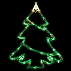 Northlight Lighted Christmas Tree Window Silhouette Decoration - 15" - Green And Yellow Lights