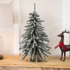 Northlight Potted Flocked Downswept Mini Village Pine Medium Artificial Christmas Tree - 2' - Unlit