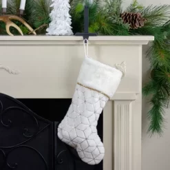 Northlight 20" Cream And Gold Christmas Stocking With Faux Fur