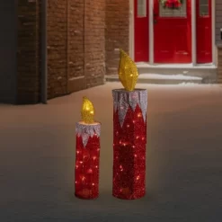 Northlight LED Lighted Candles Outdoor Christmas Decorations - 22.75" - Red - Set Of 2