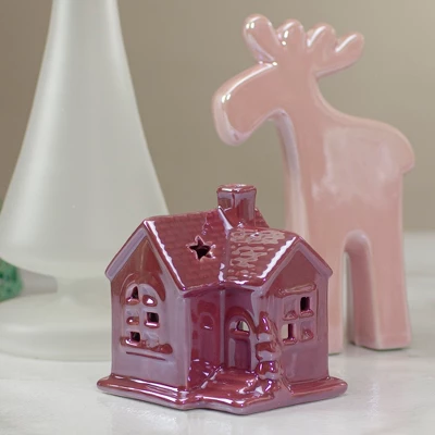 Northlight Ceramic House With Star Cutouts Christmas Decoration - 4" 3 Northlight Ceramic House With Star Cutouts Christmas Decoration - 4"