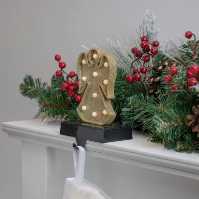 Northlight LED Lighted Glittered Angel Christmas Stocking Holder - 7" - Gold Finish 3 Northlight LED Lighted Glittered Angel Christmas Stocking Holder - 7" - Gold Finish