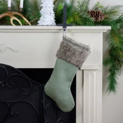 Northlight Burlap Christmas Stocking With Faux Fur Cuff - 20" - Green