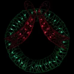 Northlight 20" Green And Red Lighted Wreath And Bow Christmas Window Silhouette Decoration