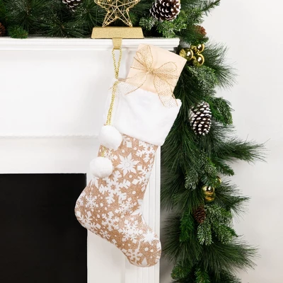 Northlight 20.5" Glittered Gold Christmas Stocking With Snowflakes And Pom Poms 3 Northlight 20.5" Glittered Gold Christmas Stocking With Snowflakes And Pom Poms