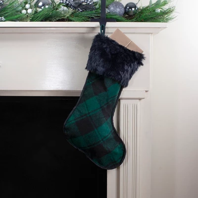 Northlight 19" Green And Black Plaid Christmas Stocking With Faux Fur 3 Northlight 19" Green And Black Plaid Christmas Stocking With Faux Fur