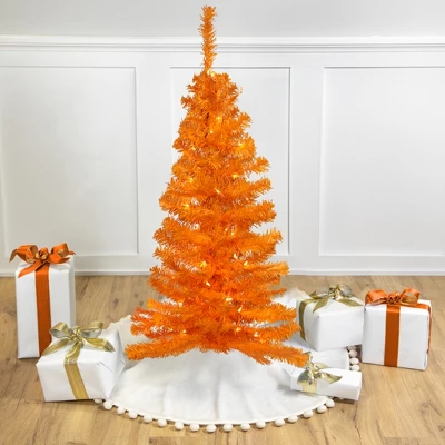Northlight Pre-Lit Medium Artificial Pine Christmas Tree - 3' - Orange - Clear Lights 3 Northlight Pre-Lit Medium Artificial Pine Christmas Tree - 3' - Orange - Clear Lights