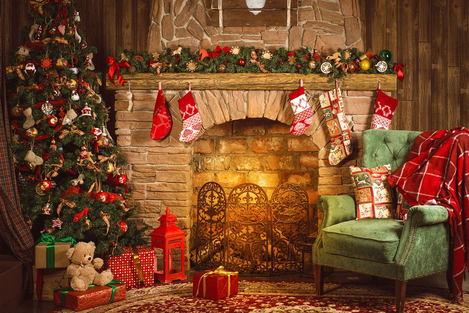 Christmas Decorations Store -Christmas Decorations Store room fireplace armchair Christmas tree gifts